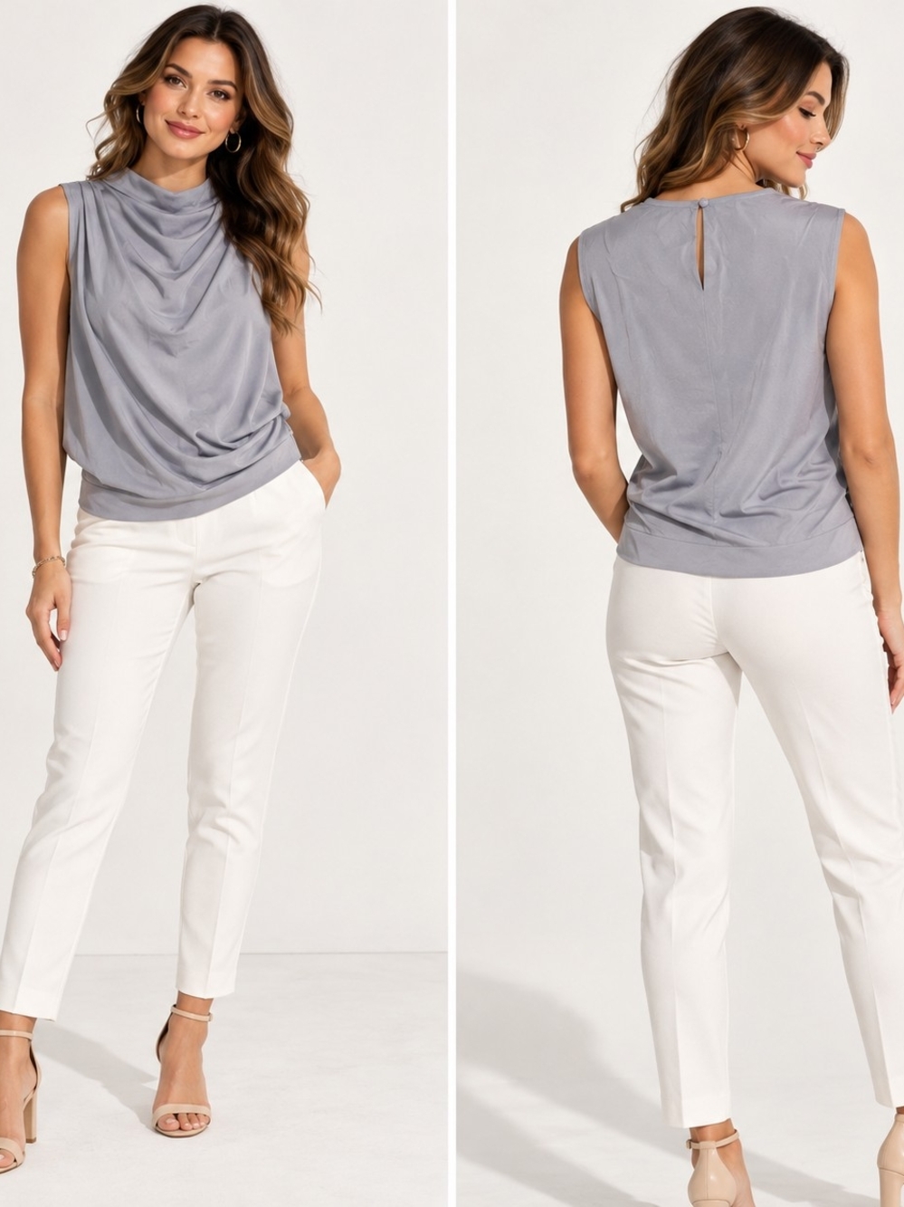 MOTF Premium Cowl Neck Twist Front Top Gray NWT